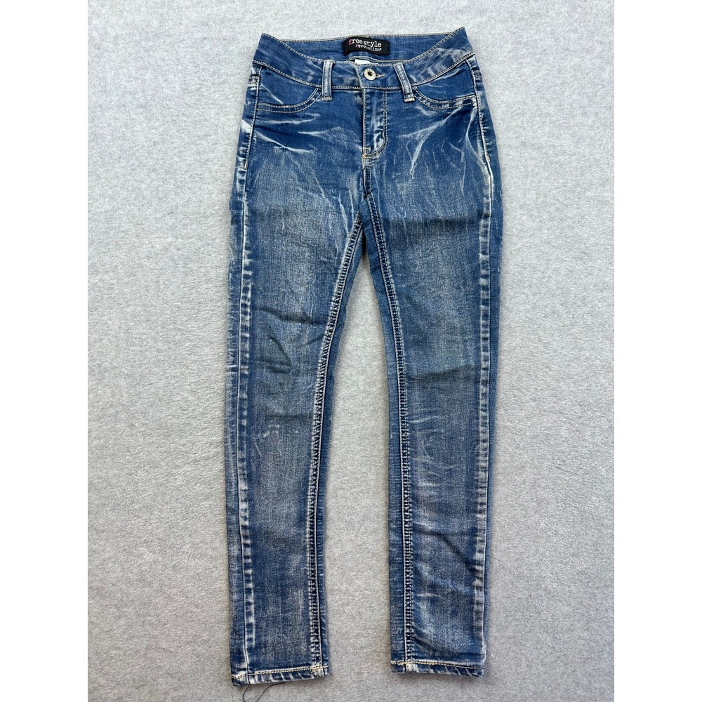 Freestyle Revolution Girls Size 8 Skinny Jeans Acid Wash Distressed Blue Denim